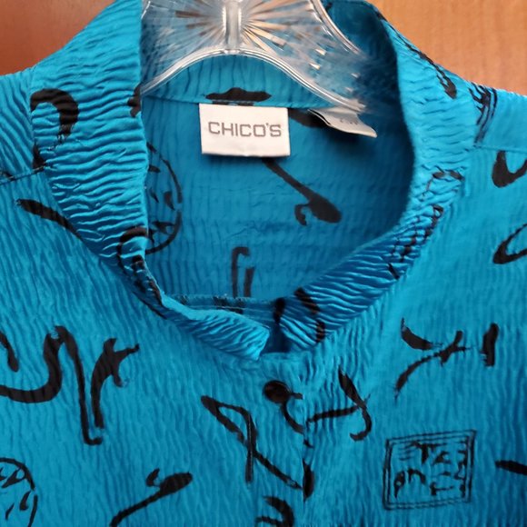 Turquoise Top - Chicos 3 - Asian Theme/Mandarin Collar - Picture 2 of 6